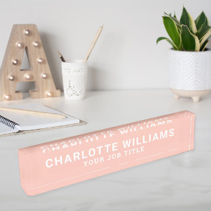 Modern Blush Pink Office Employee Nameplate