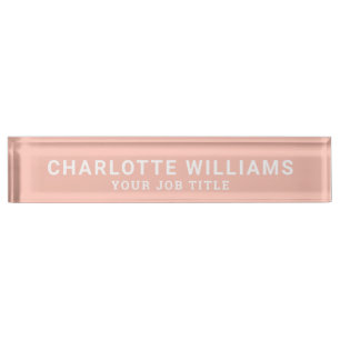 Modern Blush Pink Office Employee Nameplate
