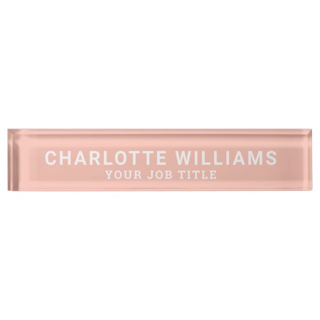 Modern Blush Pink Office Employee Nameplate (Front)
