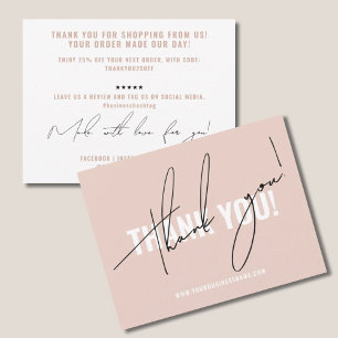 Modern blush pink packaging insert   thank you card