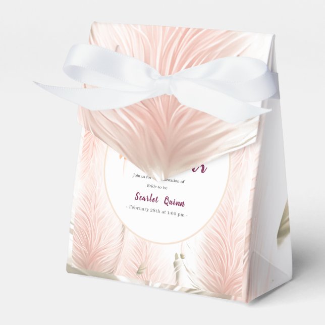 Modern blush pink pampas grass bridal shower favour box (Front Side)