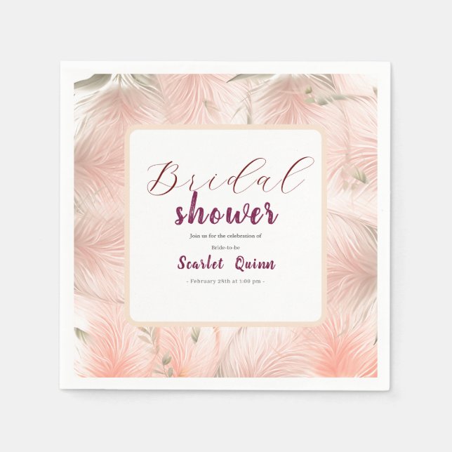 Modern blush pink pampas grass bridal shower napkin (Front)