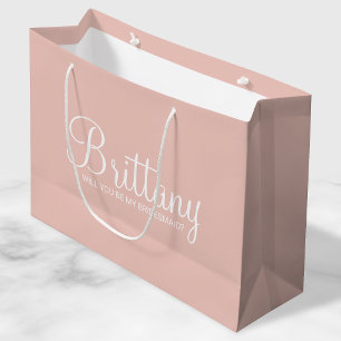 Modern Blush Pink Personalised Bridesmaid Proposal Large Gift Bag