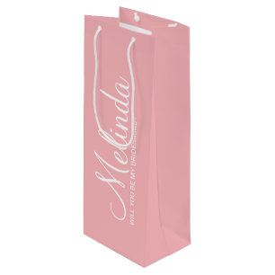 Modern Blush Pink Personalised Bridesmaid Proposal Wine Gift Bag