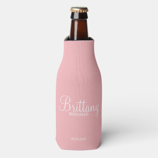 Modern Blush Pink Personalised Bridesmaids Bottle Cooler (Bottle Front)