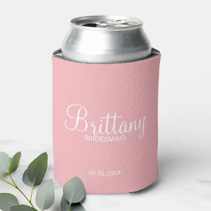Modern Blush Pink Personalised Bridesmaids Can Cooler