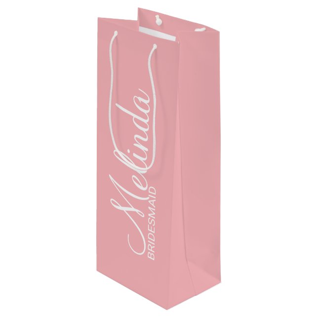 Modern Blush Pink Personalised Bridesmaids Wine Gift Bag (Front Angled)