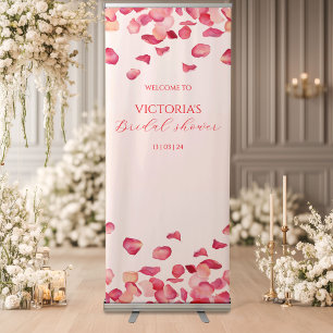 Modern Blush Pink Petals Bridal Shower Retractable Banner