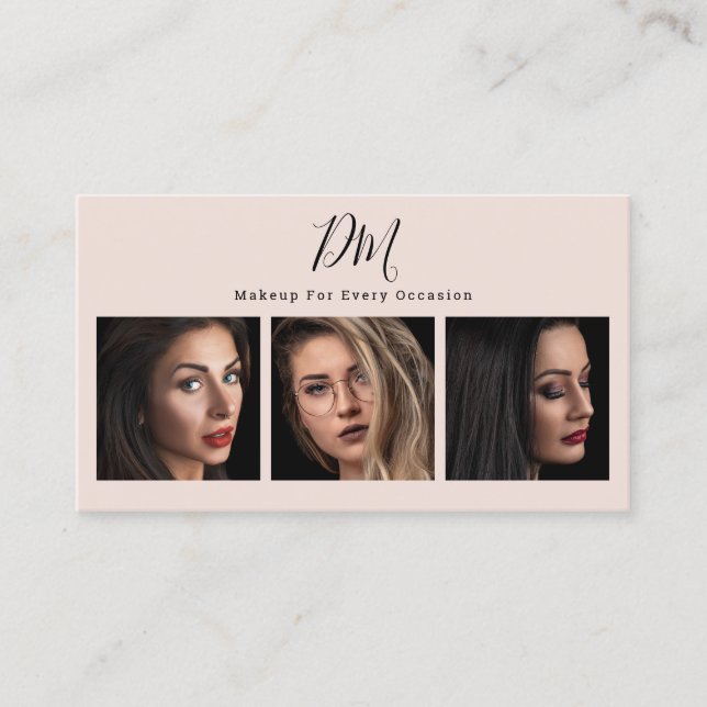 Modern blush pink photo collage chic makeup artist business card (Front)