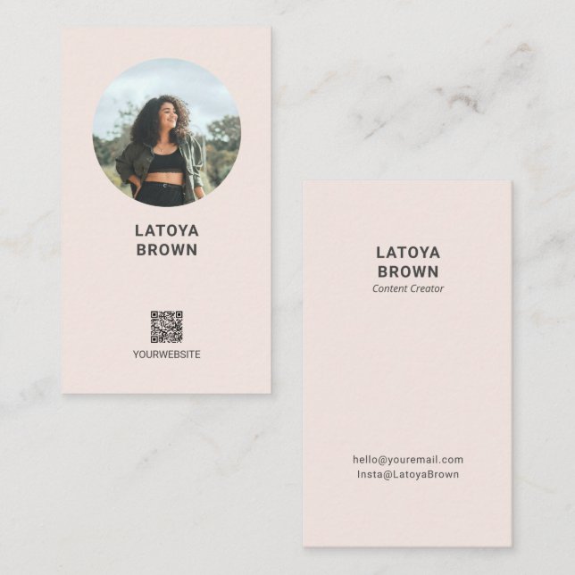 Modern Blush Pink Photo Social Media Business Card (Front/Back)