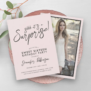 Modern Blush Pink Photo Surprise Sweet 16 Invitation
