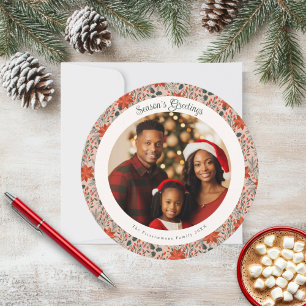Modern Blush Pink Poinsettia Christmas Photo Card