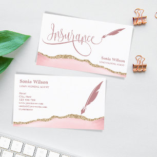Modern Blush Pink Professional Insurance Agent Business Card