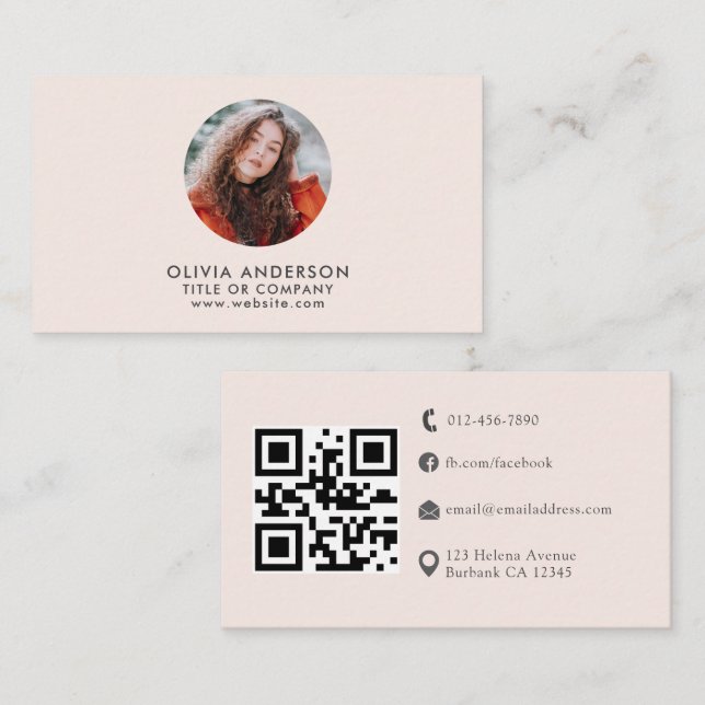 Modern Blush Pink Professional Photo QR Code Business Card (Front/Back)