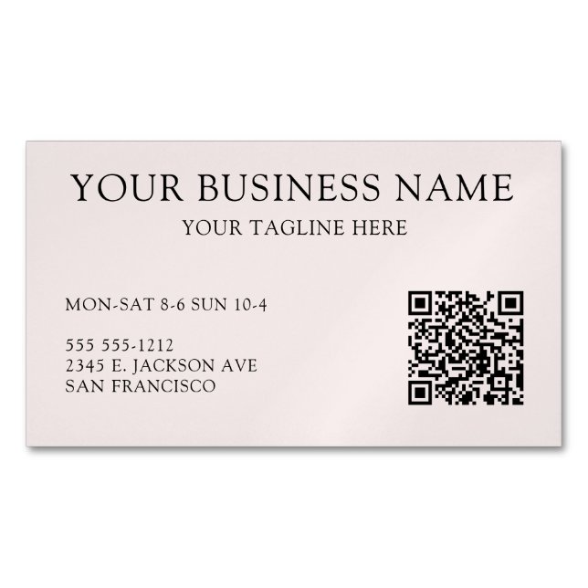 Modern Blush Pink QR Code Business Magnetic Business Card (Front)