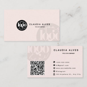 Modern Blush Pink QR Code Custom  Logo Business Card