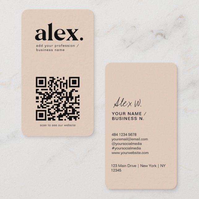 Modern Blush Pink QR Code Logo Business Card (Front/Back)