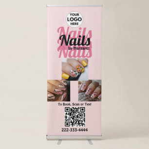 Modern Blush Pink QR Code Logo Photo Nail Salon Retractable Banner