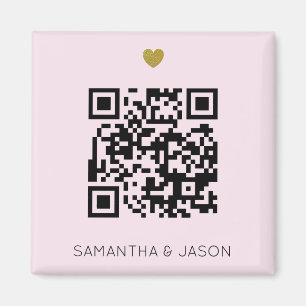 Modern Blush Pink QR Code Wedding Invitation Magnet