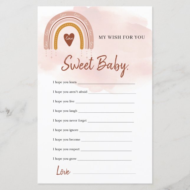 Modern Blush Pink Rainbow Baby Wishes Game (Front)