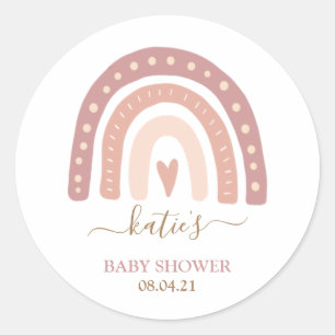 Modern Blush Pink Rainbow Girl Baby Shower Classic Round Sticker