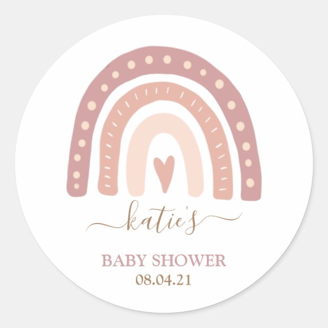 Modern Blush Pink Rainbow Girl Baby Shower Classic Round Sticker (Front)