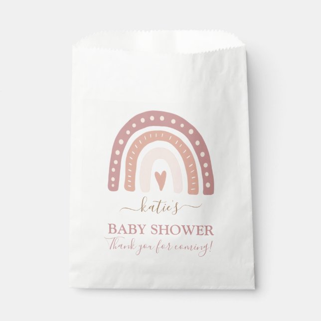Modern Blush Pink Rainbow Girl Baby Shower Favour Bags (Front)