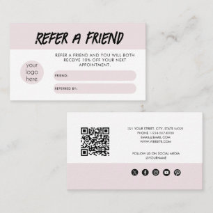 Modern Blush Pink Refer A Friend Referral Card