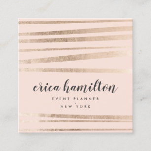 Modern blush pink rose gold foil geometric stripes square business card