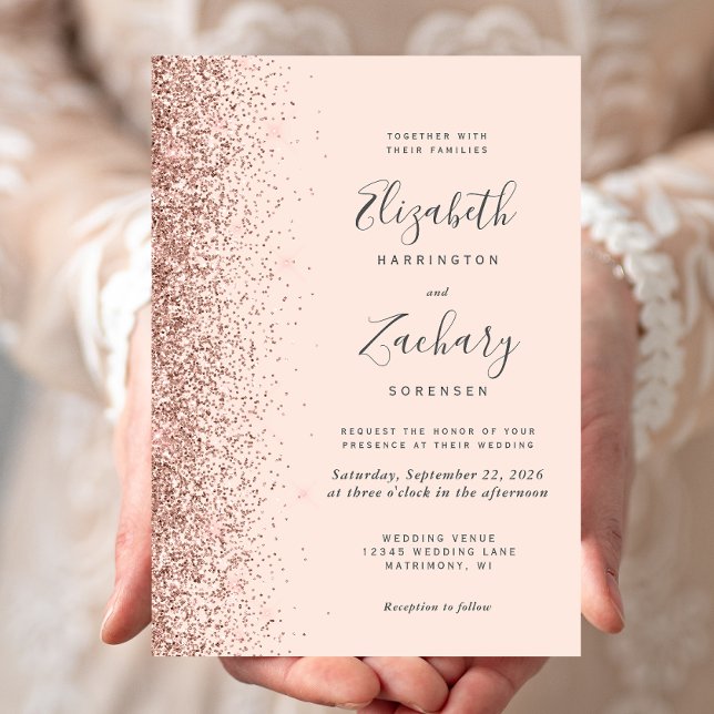 Modern Blush Pink Rose Gold Glitter Edge Wedding Invitation (Creator Uploaded)