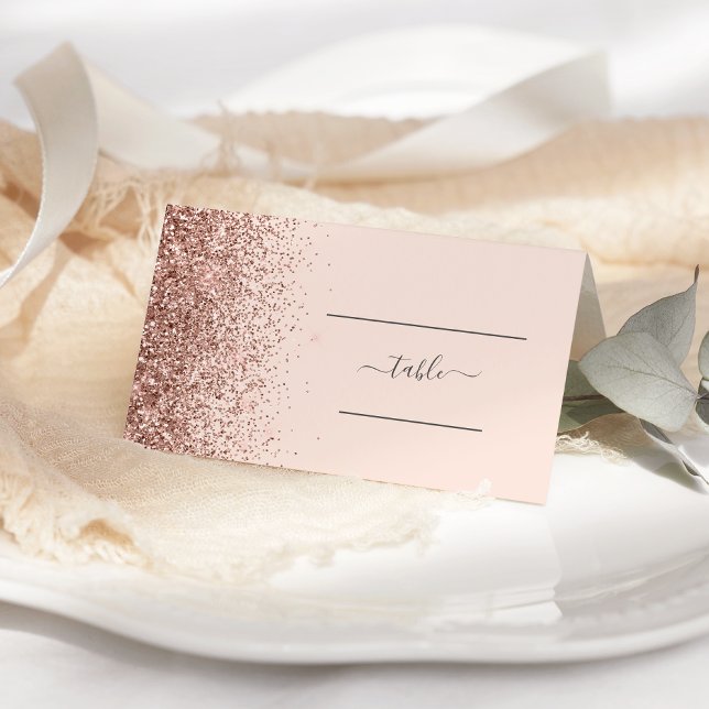 Modern Blush Pink Rose Gold Glitter Edge Wedding Place Card (Creator Uploaded)