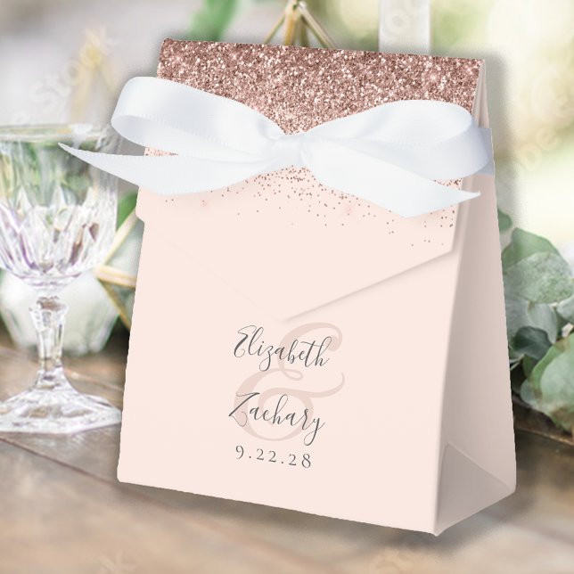 Modern Blush Pink Rose Gold Glitter Wedding Favour Box (Creator Uploaded)