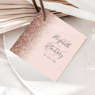 Modern Blush Pink Rose Gold Glitter Wedding Favour Tags