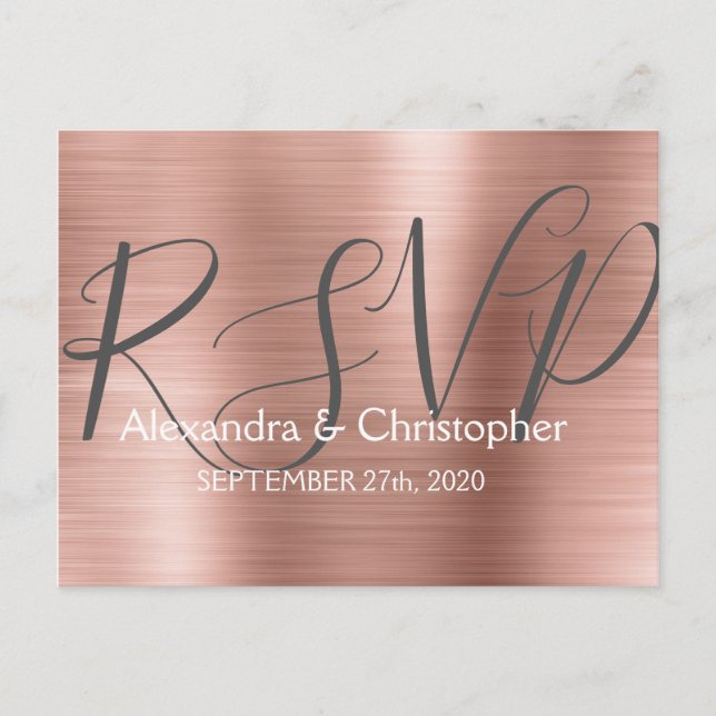 Modern Blush Pink - Rose Gold RSVP Response Invitation Postcard (Front)