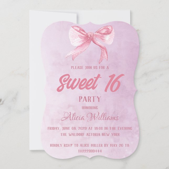 Modern Blush Pink Rose Sweet Sixteen 16 Birthday Invitation (Front)