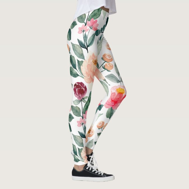 Modern Blush Pink Roses Floral Leggings (Right)