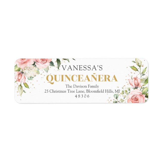 Modern Blush pink roses gold tiara 15th birthday (Front)