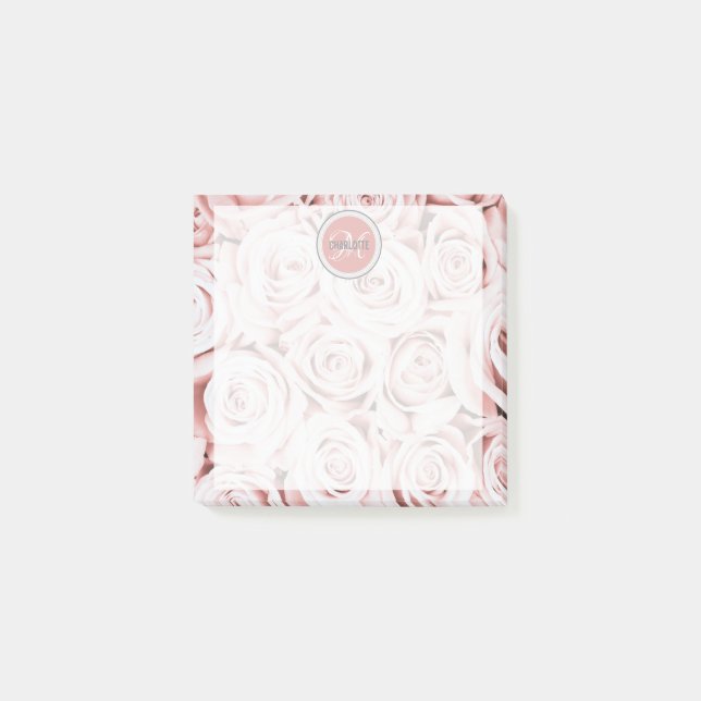 Modern blush pink roses personalised post-it notes (Front)