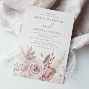 Modern Blush Pink Roses Wedding Invitation