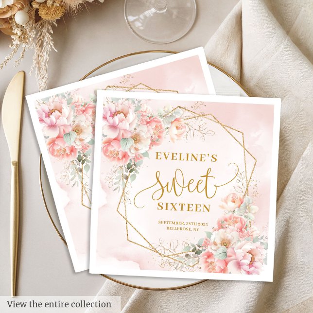 Modern Blush Pink Sage Gold Floral Sweet Sixteen  Napkin (Modern Blush Pink Sage Gold Floral Sweet Sixteen Napkins)
