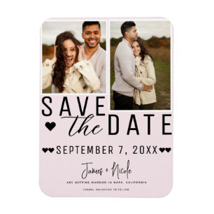 Modern Blush Pink Save the Date 2 Photo Wedding Magnet