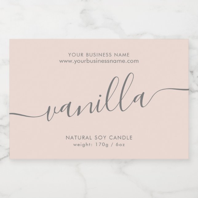 Modern blush pink script candle product label (Single Label)