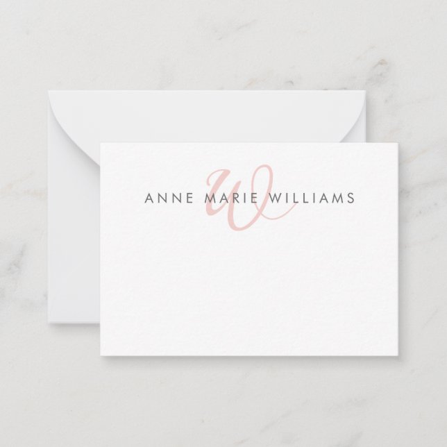 Modern Blush Pink Script Monogram Card (Front)