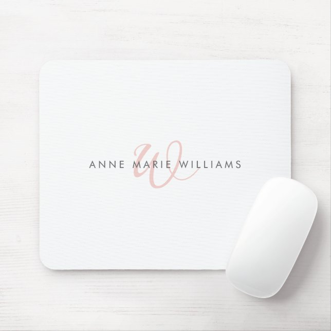 Modern Blush Pink Script Monogram Mouse Mat (With Mouse)