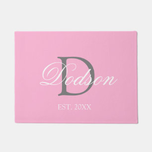 Modern Blush Pink Script Monogram Name Doormat