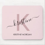 Modern blush pink script monogram name mouse mat<br><div class="desc">Modern blush pink script monogram name mouse pad</div>