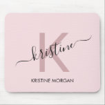 Modern blush pink script monogram name mouse mat<br><div class="desc">Modern blush pink script monogram name mouse pad</div>