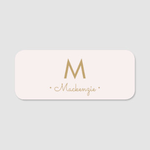 Modern Blush Pink Script Monogram Name Tag