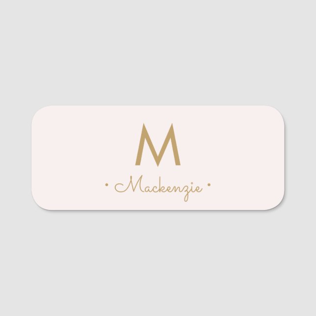 Modern Blush Pink Script Monogram Name Tag (Front)