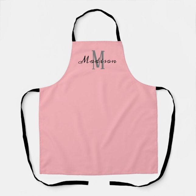 Modern Blush Pink Script Monogram Personalised Apron (Front)